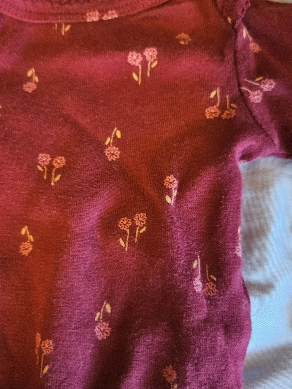 Carter's Long-Sleeve Maroon One-Piece with Pink Floral Print